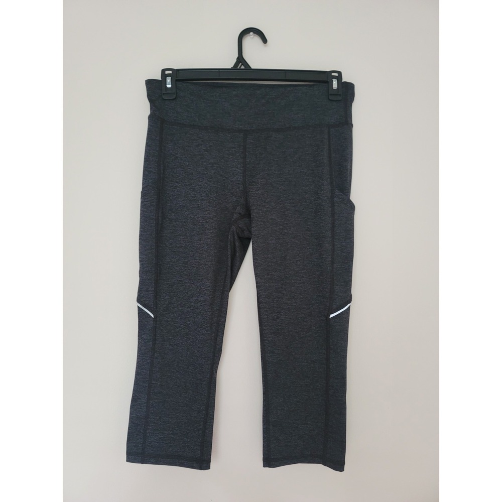 Xersion Womens Sz L Fitted Cropped Capri Gym Athletic Leggings Marl Heather Gray